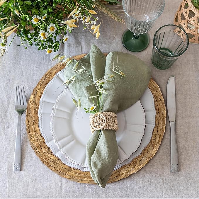 Kochorie Set of 36 Round Woven Placemats 13.8 Inch Bulrush Placemats Natural Handwoven Boho Rattan Wicker Table Mats for Farmhouse & Home Dining