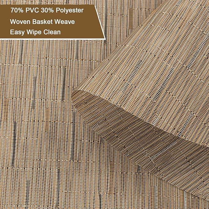SHACOS Wedge Shape Placemats Set of 4 Woven Vinyl Round Table Placemat Curved Place Mats Wipe Clean Dining Table Mats Home Table Decor (4, Tan)
