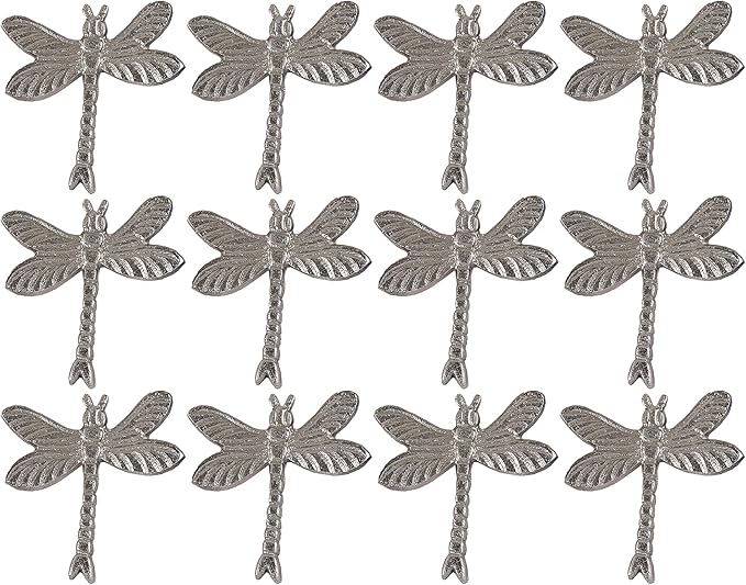 ALPHA Living HOME Dragonfly Napkin Rings - 12 Pcs Elegant Table Accessories Decorative Metal Napkin Holders for Wedding, Dinner Party, Holiday & Everyday Table Decor (Silver)