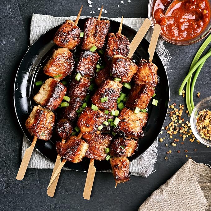 200 PCS Bamboo Skewers for Appetizer, 7 Inch Caramel Candy Apple Sticks, for Drinks, Fruit Kababs, Sausage, Barbecue Snack, Natural Wood Paddle Mini Food Skewer, Cocktail Pick, Charcuterie Accessories