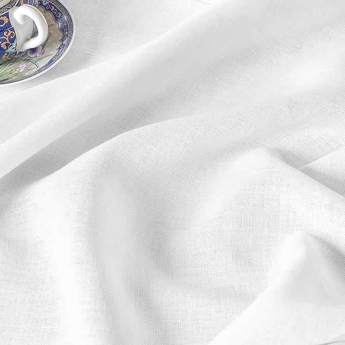 D'Moksha Homes White Linen Tablecloth for Rectangle Tables 60 x 90 Inch - 100% Pure Linen White Table Cloth - Classic Hemstitch, Machine Washable Tablecloth for Valentines, Spring, Easter