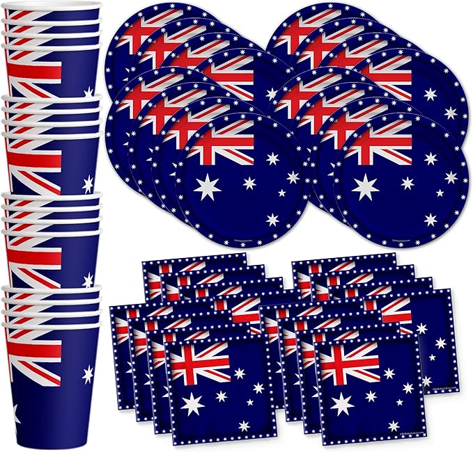 Australian Flag Australia Birthday Party Supplies Set Plates Napkins Cups Tableware Kit for 16