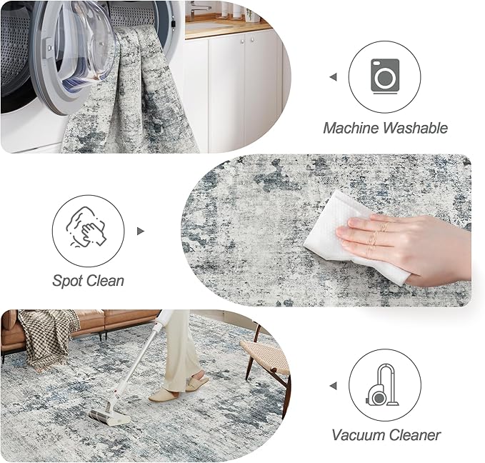 Abstract Rug 5x7 Machine Washable Area Indoor Grey Low Pile Non-Slip Foldable Thin Accent Rugs for Bedroom Living Room Dining Room