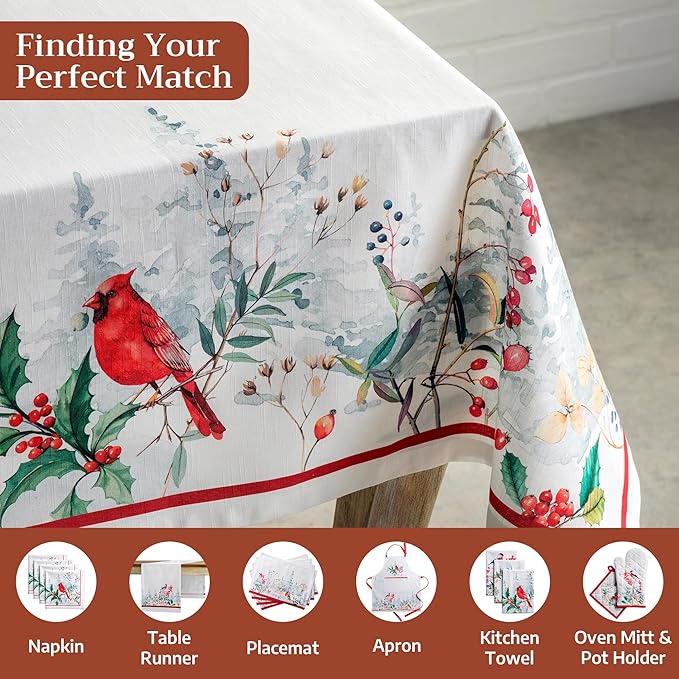 Maison d' Hermine Table Cloth Rectangle Table 100% Cotton 60 x 108 Inches Fall Tablecloth Reusable Everyday Use for Thanksgiving Christmas Decorations Dining Farmhouse Party (Morzine)