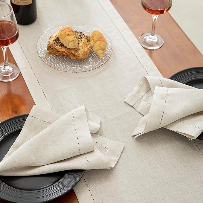 EVERLY Pure Linen Hemstitch Tablecloth,100% Stonewashed French Linen tablecloths for Kitchen Dining Rectangle Tables,60x120Inch Machine Washable Christmas Thanksgiving Organic Tablecloth-Natural Linen