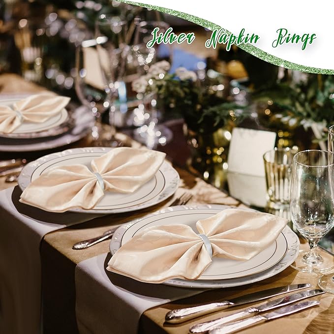 APTWOW Silver Napkin Rings Set of 6, Semicircle Metal Napkin Holder Buckles, Fall Thanksgiving Christmas Napkins Rings for Dinner Table Decor, Wedding, Banquet