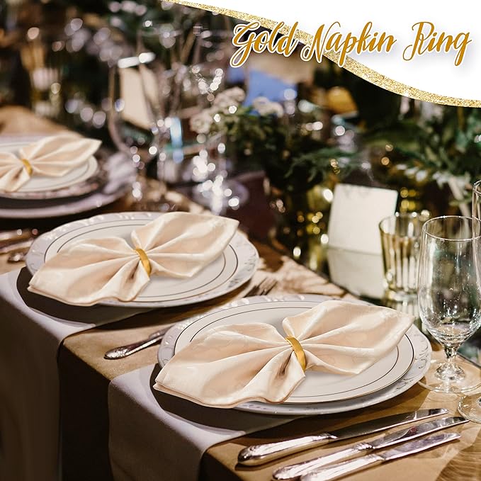 APTWOW Gold Napkin Rings Set of 6, Semicircle Metal Gold Napkin Holder Buckles, Fall Thanksgiving Christmas Napkin Rings for Dinner Table Decor, Wedding, Banquet, Valentines Day