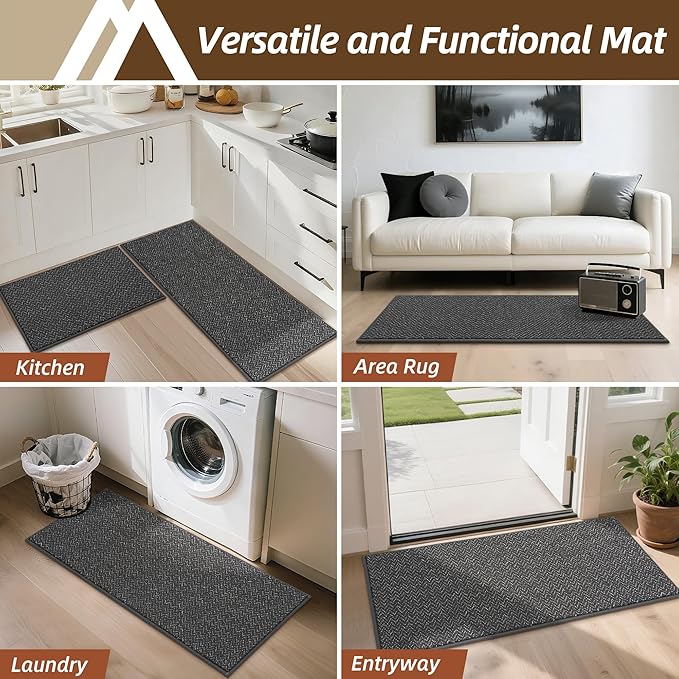 COSY HOMEER Kitchen Rugs Non Slip Washable 24"x36"+24"x60" Absorbent Kitchen Mats for Floor Stain Resistant Kitchen Runner Rug Sets of 2 Kitchen Floor Mats for Sink,Dark Grey