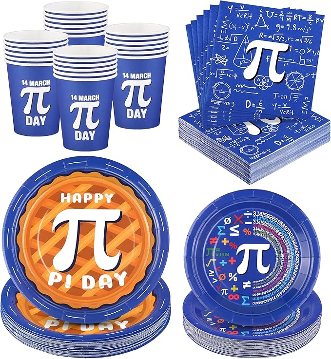 Kochorie 96 Pieces Pi Symbol Pie Plates and Napkins Party Supplies Happy Pi Day Disposable Tableware Set Include 9 Inch/7 Inch Paper Plates Cups Napkins Serve 24 Guest for Math Theme Party Decor