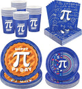 Kochorie 96 Pieces Pi Symbol Pie Plates and Napkins Party Supplies Happy Pi Day Disposable Tableware Set Include 9 Inch/7 Inch Paper Plates Cups Napkins Serve 24 Guest for Math Theme Party Decor