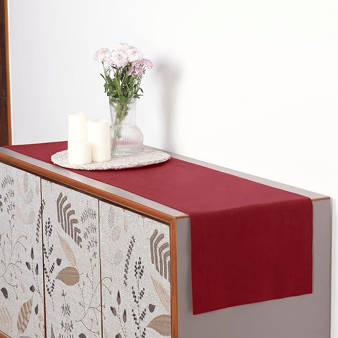 D'Moksha Homes Linen Red Table Runner 48 Inches - 100% Pure Linen Table Runner 14 x 48 Inch for Coffee Tables, Dresser, Valentines, Spring - Machine Washable
