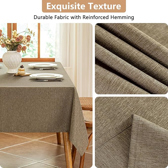 Faux Linen Fabric Rectangle Table Cloth Textured Water Resistant & Washable Rectangular Tablecloth Anti-Scratch for Dining Kitchen Party54 x 72 Inch Mocha