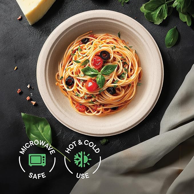 Deep Dish Paper Plates, Heavy Duty Disposable Dinner Plates [125-Pack] 9 Inch Plates - 100% Compostable Eco-Friendly, Biodegradable Sugarcane Bagasse, Natural Brown 9" Paper Plate Disposable