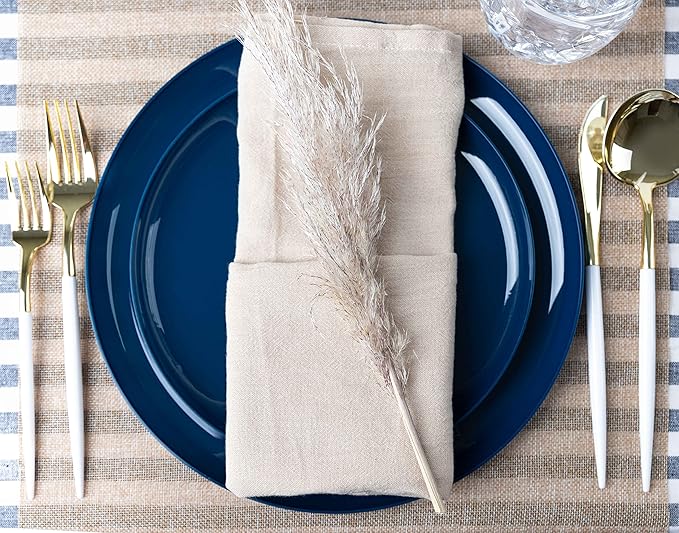 [30 Pack 10.7''] Dark Blue Plastic Party Plates Edge Collection Premium heavyweight Elegant Disposable Tableware Dishes