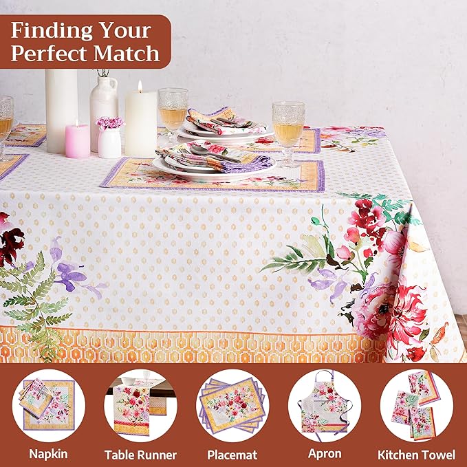 Maison d' Hermine Premium Table Cloth Rectangle Table 100% Combed Cotton 90 x 70 Inches Tablecloth Reusable Decorative for Dining Room, Farmhouse, Home, Party, Festive & Wedding - Summer Joy