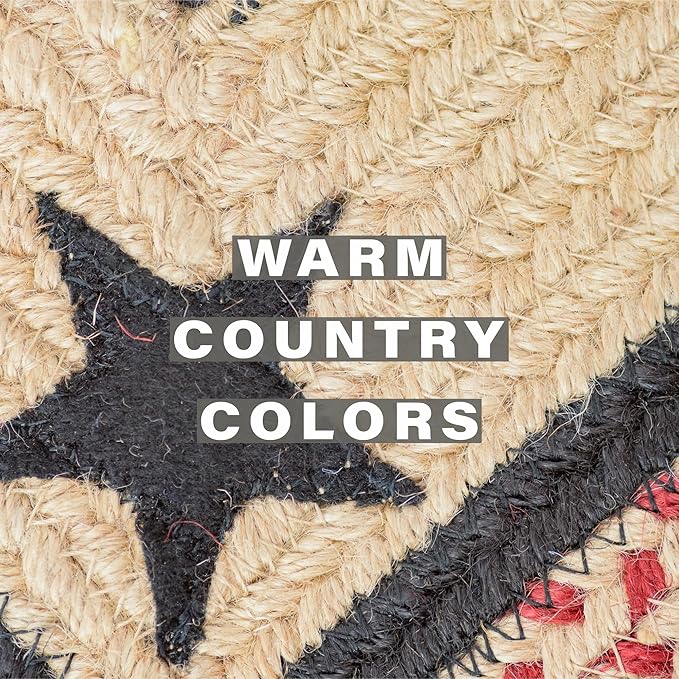 Homespice Primitive Star Gloucester Round Braided Placemats, Warm Primitive Decor, Set of 2, 15" Black and Red Jute Table Mats - Vibrant Colors, Durable, Easy to Clean and Protects Furniture