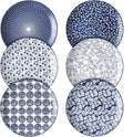 Selamica 8 inch Porcelain Dinner Plates, Large Size Serving Plate for Salad, Pancakes, Steak, Set of 6, Vintage Blue