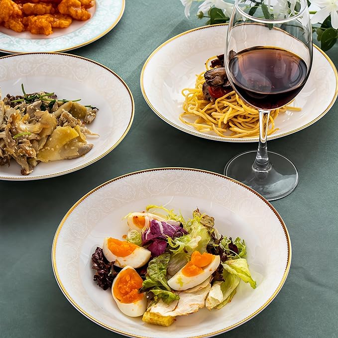 Fine Bone China Dinnerware Set,Porcelain&Ceramic Dinnerware Sets,Bone Stoneware & Ceramic Cookware Tableware Set Includes Dinner Plates|Spoons|Pasta Bowls|Soup Pot|Chopsticks (26PCS * 6-Person Set)