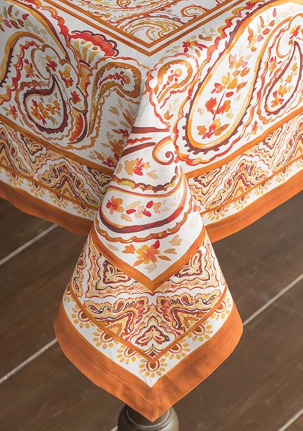 Maison d' Hermine Table Cloth Rectangle Table 100% Cotton 60 x 90 Inches Fall Tablecloth Reusable Everyday Use for Thanksgiving Christmas Decorations Dining Farmhouse Party (Palatial Paisley)