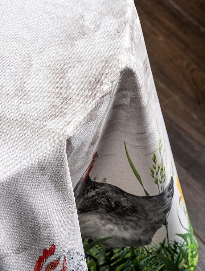 Maison d' Hermine Table Cloth Round Table 100% Cotton 69 Round Inches Tablecloth Reusable Decorative for Dining Room Farmhouse Home Valentines Day Decorations Spring Summer - Basse Cour