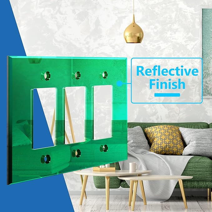 LIDER Reflective Acrylic Decorator Wall Plate, Mirrored Light Switch Plate, Plexiglass Outlet Cover, Acrylic Glass, Oversized 3-Gang 5.25" x 7.06", LWP-33O-AGR, Green