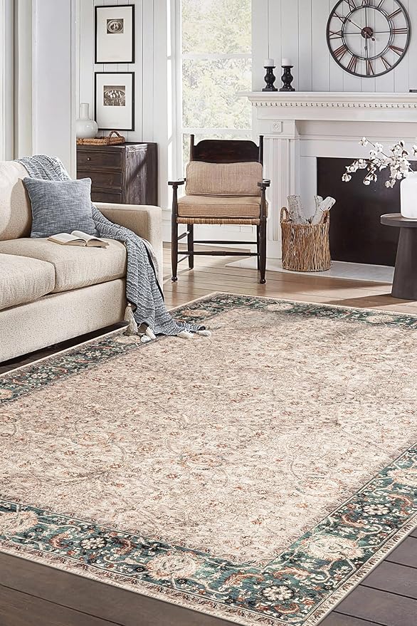 Keen Home Design 8x10 Rug - Machine Washable Area Rug with Non-Slip Backing, Ideal for Living Room, Dining Room, Bedroom - Vintage, Easy Clean, Durable, Low Pile - (8' x 10')