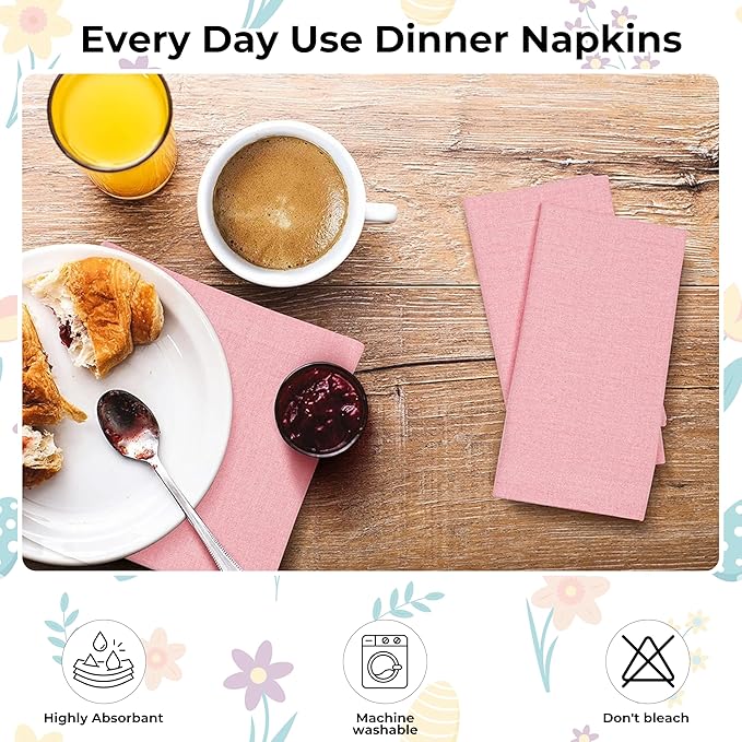 Bedding Craft Cotton Cloth Napkins Set of 12 – 18x18 Baby Pink – Soft Machine Washable Fabric Napkins for Weddings, Thanksgiving, Christmas & Everyday Dining