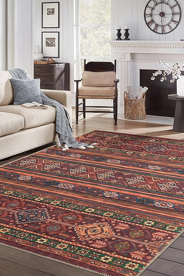 Keen Home Design 5x7 Rug - Machine Washable Area Rug with Non-Slip Backing, Ideal for Living Room, Dining Room, Bedroom - Vintage, Easy Clean, Durable, Low Pile Rug - (5' x 7')