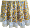 ATOSII Marigold Blue100% Cotton Round Tablecloth, Block Print Floral Table Cloth for Dining, Parties, Weddings, Outdoors, Holidays I 72" Inches, 4 Seater I Grandmillennial Farmhouse Spring Summer Boho