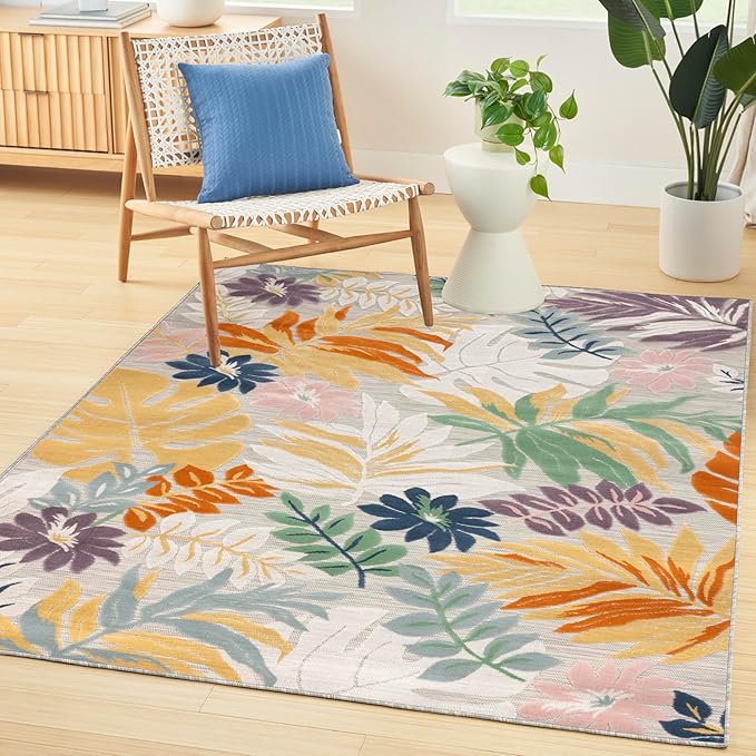Nourison Home Suncoast Multicolor 4' x 6' Area Rug - Easy Clean, Non Shedding, Bed Room, Living Room, Dining Room, Kitchen (4' x 6')