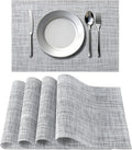 Timeet Placemats Set of 4, Heat Resistant Non-Slip Place Mats for Dining Table, Durable Washable PVC Vinyl Woven Table Mats, Linen Textured Placemats for Kitchen Resistant Easy to Clean(Gray