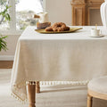 Linen Tablecloth with Tassels, Farmhouse Style Light Beige Tablecloth, Water Resistant Burlap Tablecloths for Rectangle Table, 52x70 Inch Light Tan