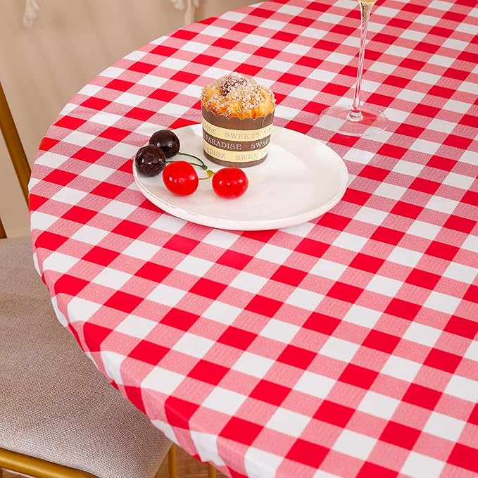 Walrus Round Vinyl Fitted Tablecloth with Flannel Backing Elastic Edge Design Table Cover Waterproof Oil-Proof PVC Table Cloth Stain-Resistant Best for 45"-56" Round
