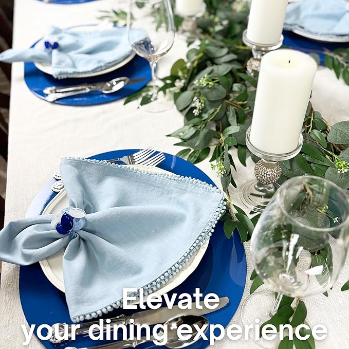 Beaded Pebble Stone Napkin Rings – Handcrafted Acrylic Holders with Natural Coastal Look – Elegant Table Decor for Modern, Ester, Spring, Wedding, or Gift - Set of 4, Blue
