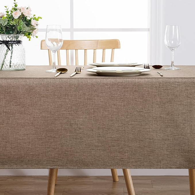 Hiasan Faux Linen Square Tablecloth - Wrinkle and Stain Resistant Washable Table Cloth for Kitchen Dining Room Holiday Table Cover for Party Dinner, Khaki, 70 x 70 Inch
