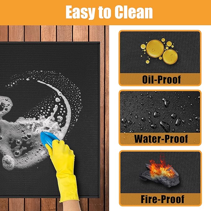 36x48in Heat Resistant Grill Mats for Outdoor Grill to Protect Your Prep Table and Outdoor Grill Table - Fire Proof & Water Proof & Oil Proof BBQ Mat - Black (1mm)