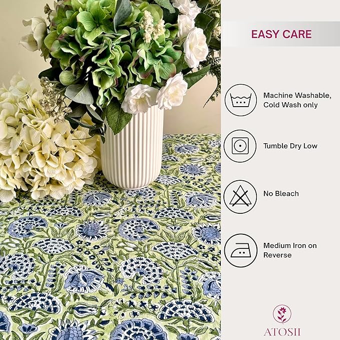 ATOSII Amara 100% Cotton Round Fall Tablecloth, Handblock Print Floral Table Cloth for Kitchen Dining Linen I Parties, Weddings, Christmas, Thanksgiving, Easter Grandmillennial Decor 60" Inches Round