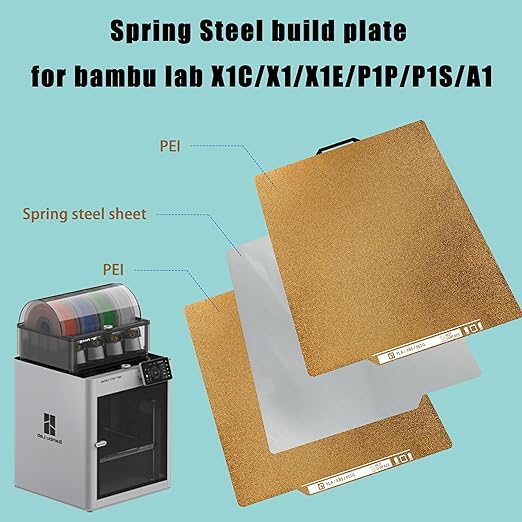 Build Plate for Bambu Lab X1 X1C X1E P1P P1S A1, PEI Build Plate with Identification Code Double Sided Textured PEI Plate Sheet 0.77mmwith QR Code Flexible Spring Steel Bed, 257x257mm