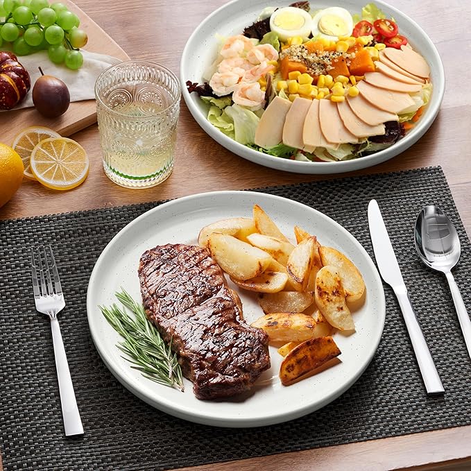 LIANYU Dinner Plates Set of 4, 10.5 Inch Stoneware Plate for Kitchen Dining, Large & Round Ceramic Salad Dishes Set, Microwave, Oven & Dishwasher Safe, Scratch Resistant, Stackable, Snowy White