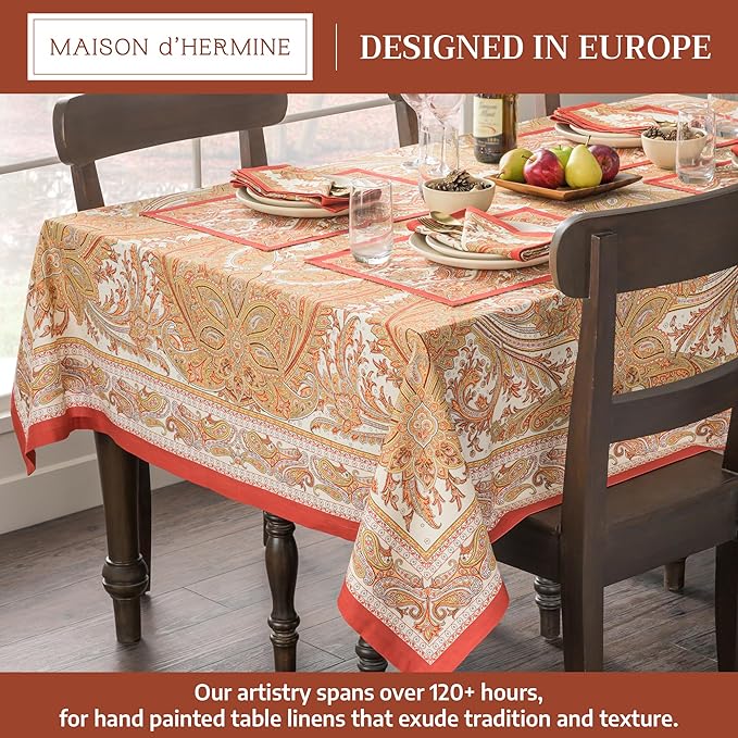 Maison d' Hermine Table Cloth Rectangle Table 100% Cotton 60 x 108 Inches Tablecloth Reusable Decorative Everyday Use for Dining Room, Farmhouse, Home, Party, Festive & Wedding - Kashmir Paisley