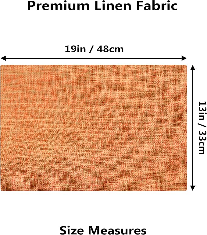 Demetex Orange Placemats Set of 4 Linen Place Mats Decorative Heat Resistant Cloth Table Mats for Party Birthday Gathering Dinner, 13x19 inch, Orange