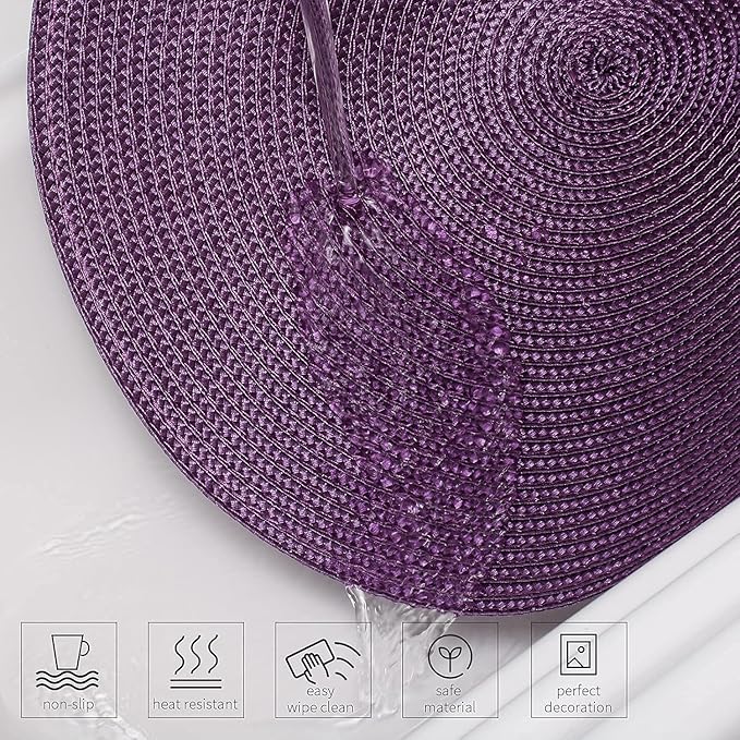 AHHFSMEI Round Braided Placemats 15 Inch Round Table Mats for Dining Tables Natural Woven Heat Resistant Place mats Set of 4 (Plum Purple,4)