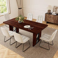 7-Piece Dining Table Set for 6 People, 70.8" MDF Kitchen Table with 6 Upholstered Chairs, Space-Saving for Dining Room, Breakfast Nook(Walnut Table+6 White Chairs