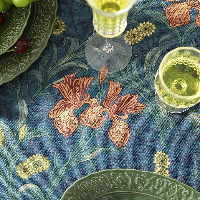 patdrea Designer Vintage Dark Blue Linen Square Tablecloth,French Rustic Floral Pattern Tablecloths,Decorative Table Cover Cloth for Kitchen,Dining,Tea Party,Home,Christmas,55"*55"