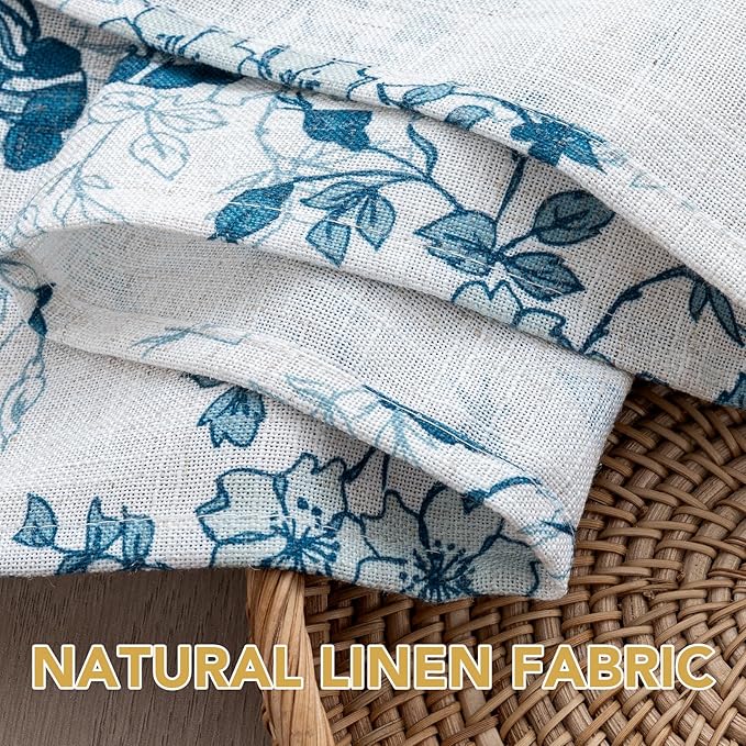 H.VERSAILTEX Linen Table Cloths Floral Printed Tablecloth Spill-Proof Waterproof Table Cover for Dining Buffet Feature Soft and Thick Fabric Wrinkle Free, 60 x 84 Inch, Retro Floral - Stone Blue