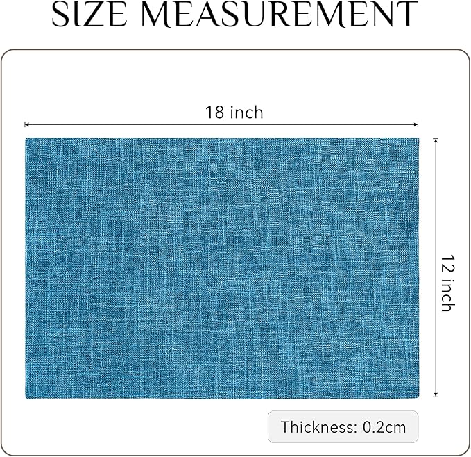 Softalker Faux Linen Placemats Set of 4-12 x 18 Inch, Heat Resistant Double Layered Durable Burlap Farmhouse Place Mats, Non-Slip Washable Rustic Table Mats for Dining, Kitchen, Party（Sky Blue