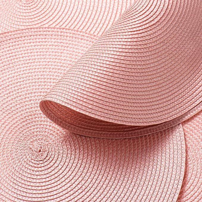 AHHFSMEI Round Braided Placemats 15 Inch Round Table Mats for Dining Tables Natural Woven Heat Resistant Place mats Set of 4 (Pink,4)