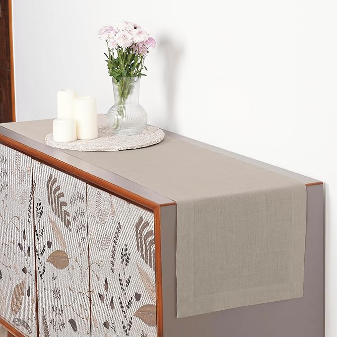 D'Moksha Homes Linen Natural Table Runner 48 Inches - 100% Pure Linen Small Table Runner 14 x 48 Inch for Coffee Tables, Dresser, Valentines, Spring, Easter - Machine Washable