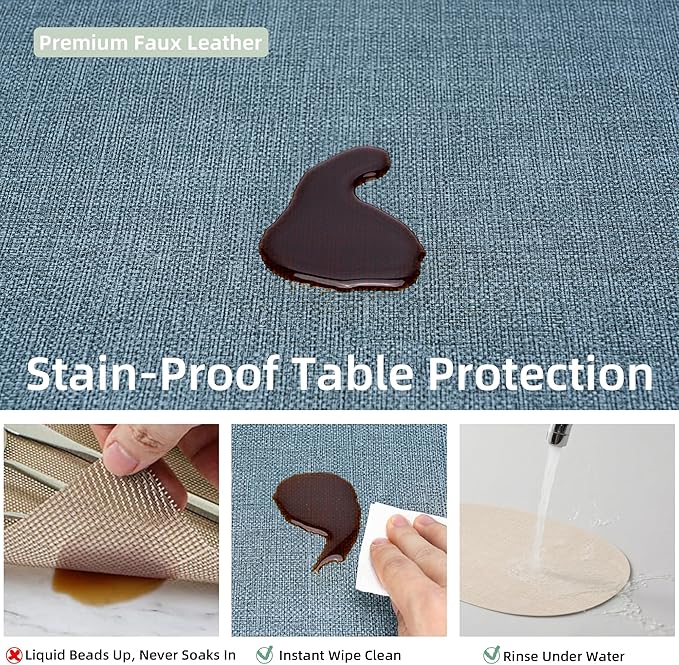 Oval Placemats for Dining Table Set of 2, Washable Leather Table Mats, Waterproof Heat-Resistant Non-Slip Kitchen Placemats, Simple Style Oval Design