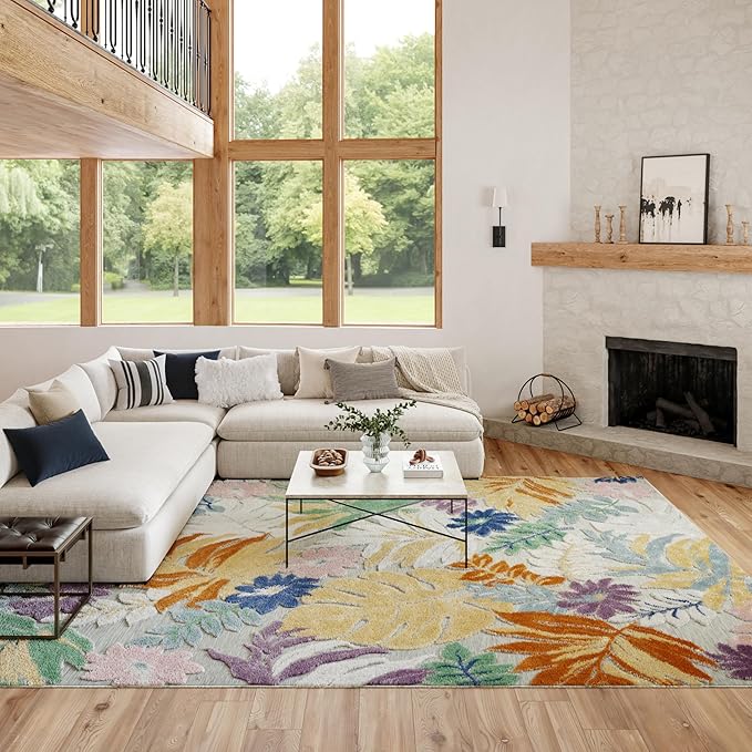 Nourison Home Suncoast Multicolor 9' x 12' Area Rug - Easy Clean, Non Shedding, Bed Room, Living Room, Dining Room, Kitchen (9' x 12')